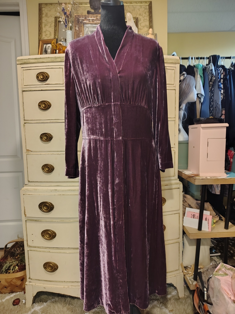 J. Jill Plum Velvet Midi Dress with V-Neck